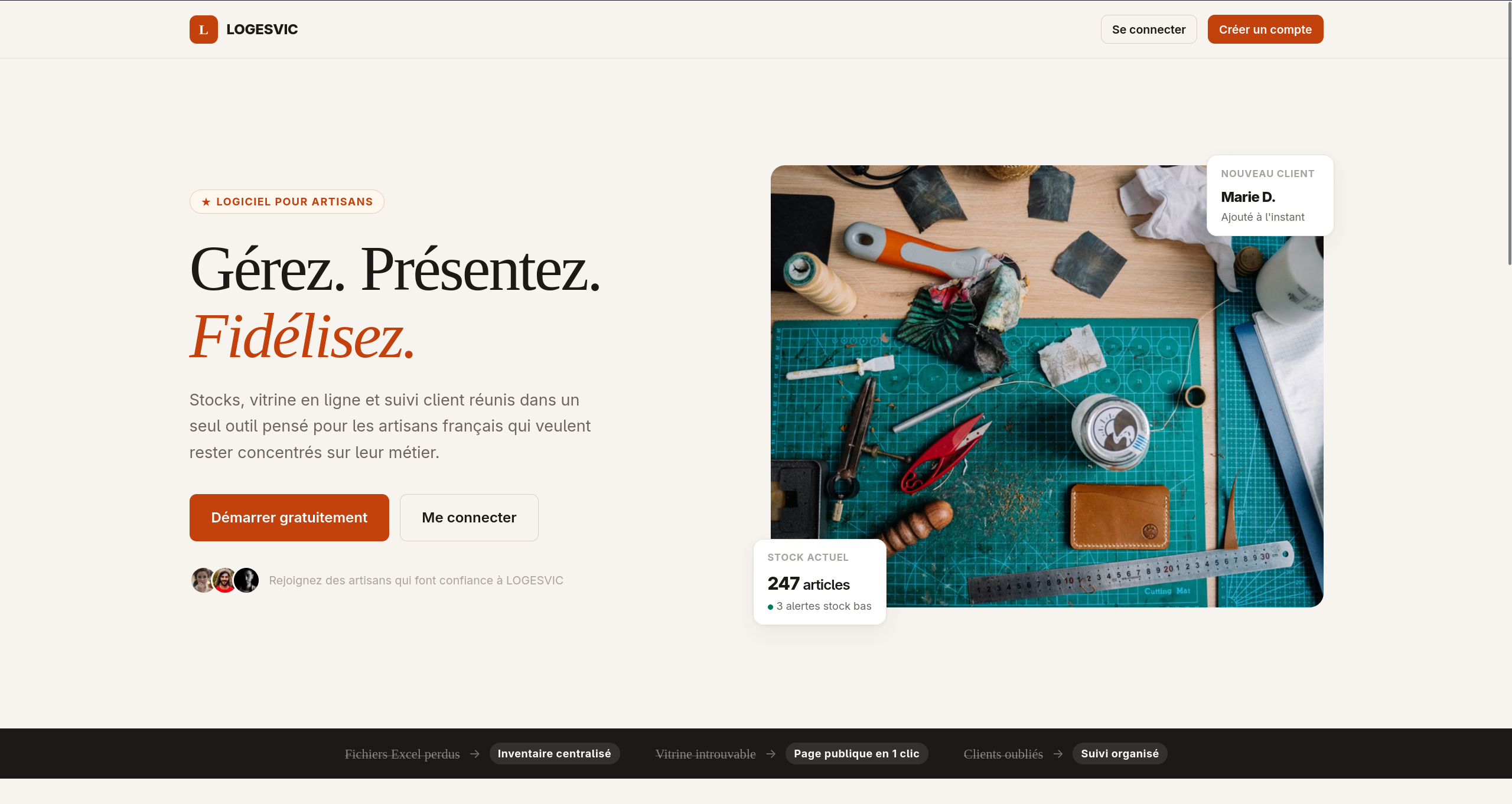 Preview of the LOGESVIC interface for craftspeople, retailers, and entrepreneurs
